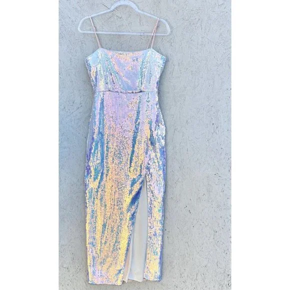 NWT $288 NBD Amethyst Sequin Side Slit Sleeveless Column Maxi Gown Dress M - Picture 3 of 12